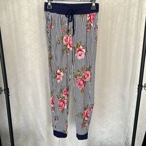 See You Monday Striped Casual Comfy Stripe Floral Jogger Pants